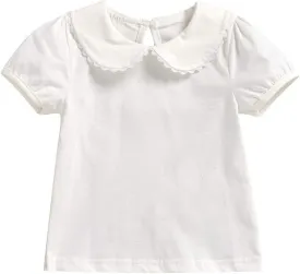 MODNTOGA Kids Baby Girl Long Sleeve Collar Shirt Toddler White Blouse Puff Short Sleeve T-Shirt Solid Color Basic Top Bottom