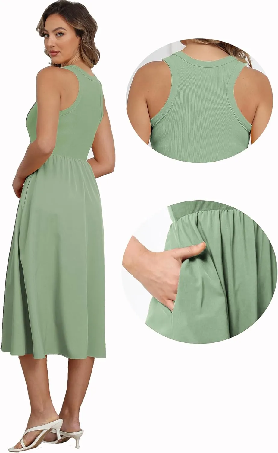 Naggoo Women's Sleeveless Dress Summer Casual Flowy Sundress Knit Tank Top Racerback Midi Dresses Pockets