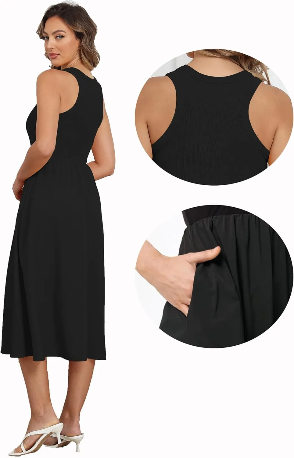 Naggoo Women's Sleeveless Dress Summer Casual Flowy Sundress Knit Tank Top Racerback Midi Dresses Pockets