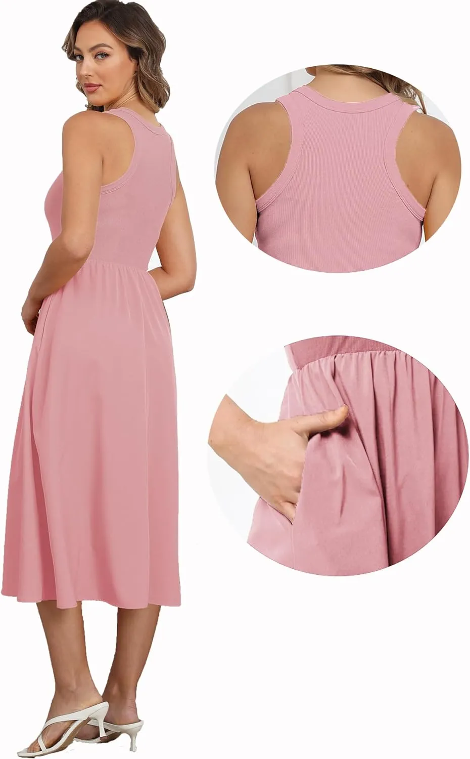 Naggoo Women's Sleeveless Dress Summer Casual Flowy Sundress Knit Tank Top Racerback Midi Dresses Pockets