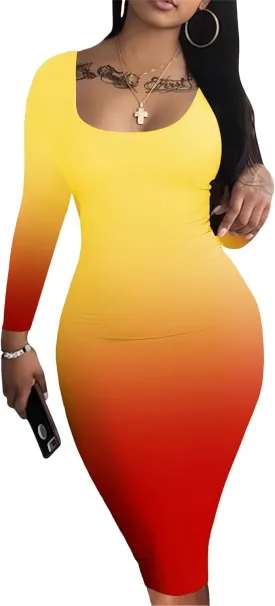 Nimsruc Womens Autumn Casual Sexy Long Sleeves Bodycon Dress Basic Pencil Midi Club Dresses