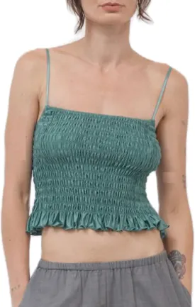 NUFIWI Women Shirred Cami Backless Spaghetti Strap Crop Top Smocked Sleeveless Sexy Ruched Tank Tops Trendy Streetwear