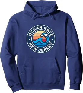 Ocean Gate New Jersey NJ Vintage Nautical Waves Design Pullover Hoodie