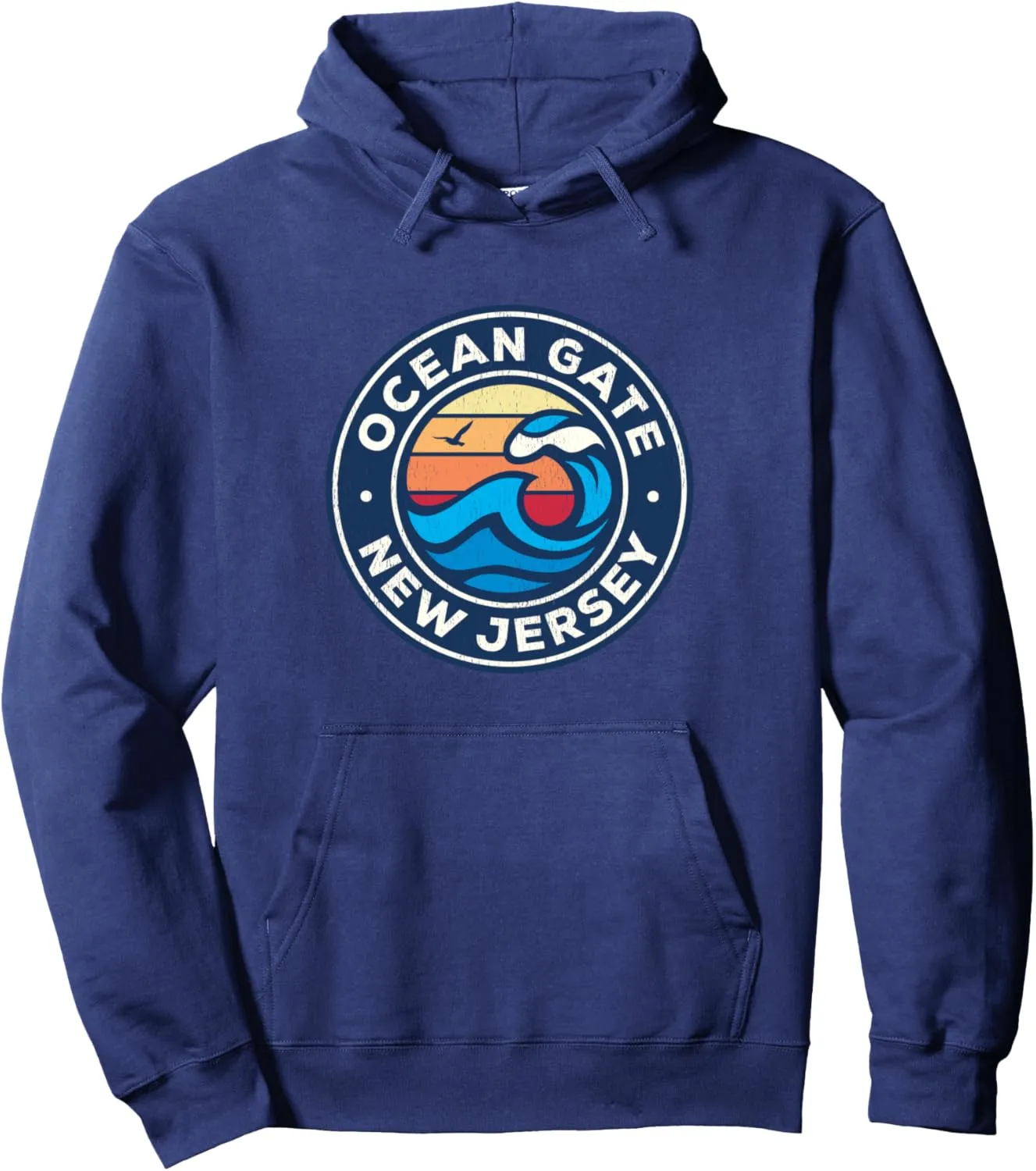 Ocean Gate New Jersey NJ Vintage Nautical Waves Design Pullover Hoodie