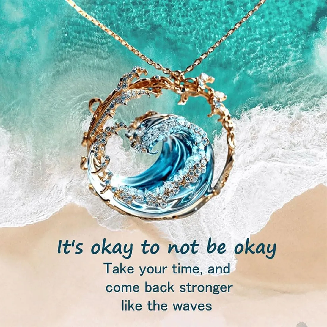 Ocean's Oath Jewelry Set, Romance From The Sea-Ocean's Oath Necklace Earrings Rings Set, Boho Summer Wave Jewelry Gift