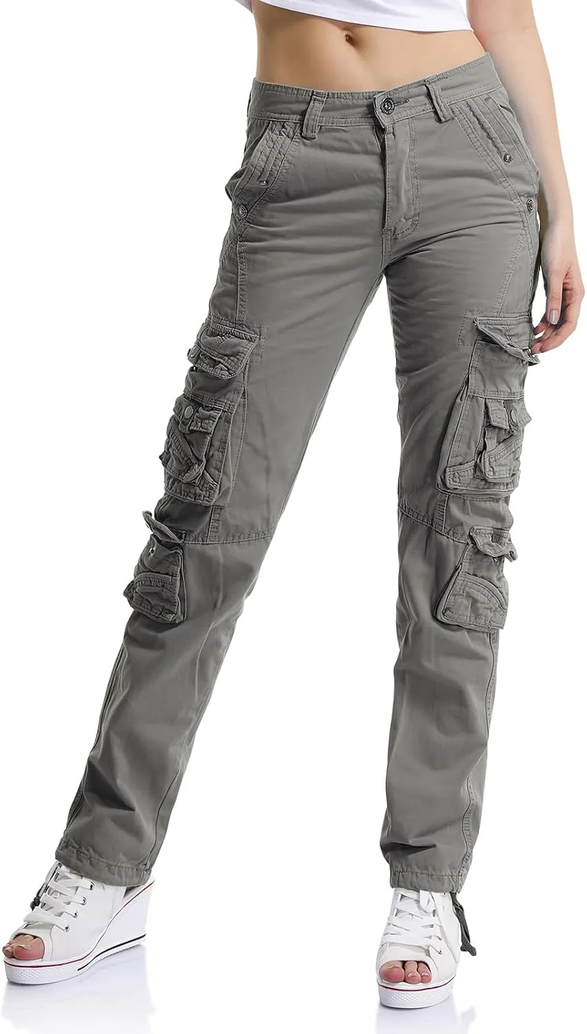 OCHENTA Women's Cotton Casual Cargo Work Pants Travel Hiking Baggy Y2K with Multi Pockets