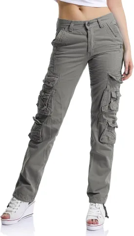 OCHENTA Women's Cotton Casual Cargo Work Pants Travel Hiking Baggy Y2K with Multi Pockets