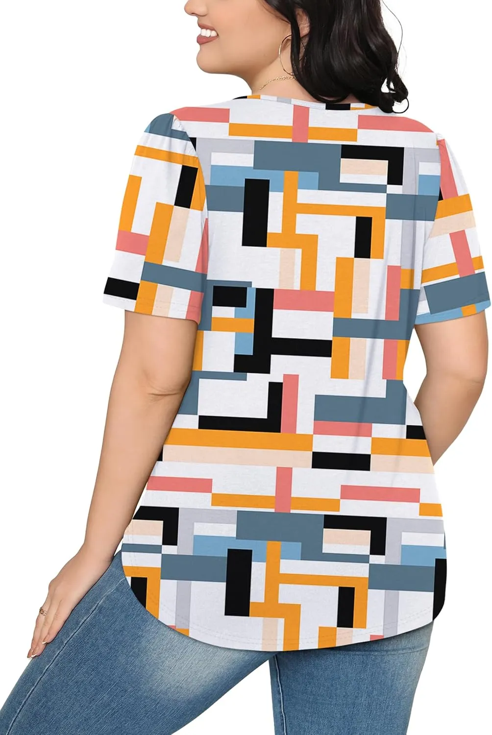 OFEEFAN Womens T Shirts Short Sleeve Pleated Dressy Casual Scooped Neck Summer Tops Blouses