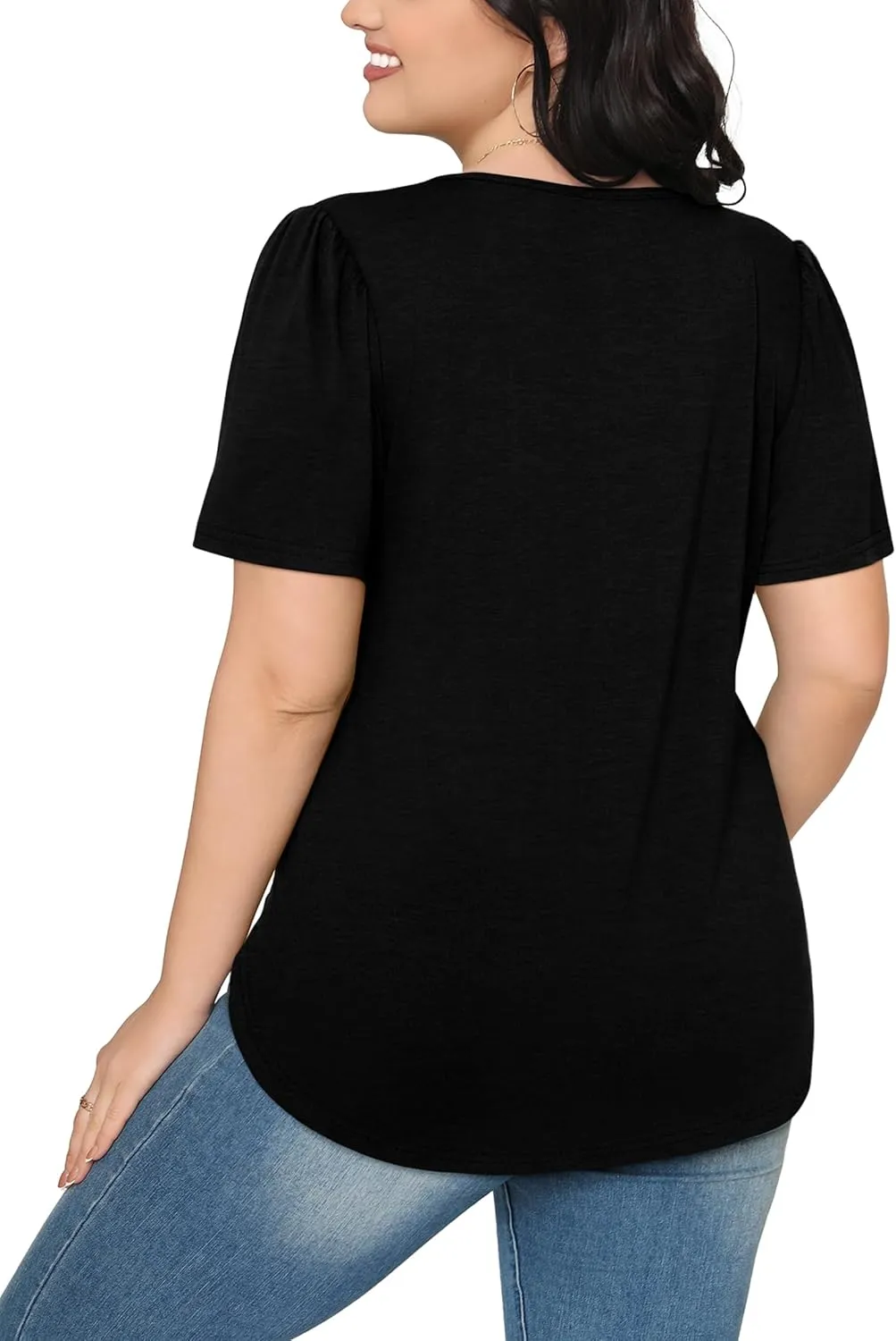 OFEEFAN Womens T Shirts Short Sleeve Pleated Dressy Casual Scooped Neck Summer Tops Blouses