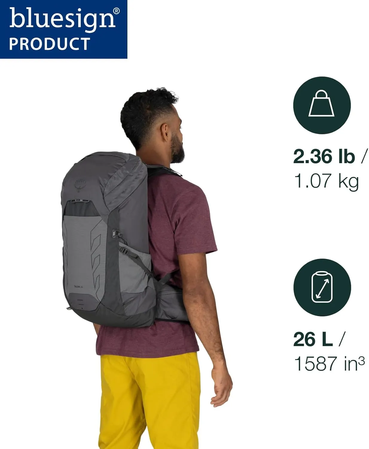 Osprey Talon 26L Men's Lightweight Hiking Backpack with Hipbelt, Frosty Mint Green/Night Shift