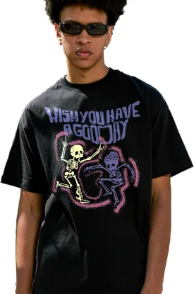 Oversized Tshirts Y2K Graphic Tees: Flame Skull Print Crew Neck Heavyweight Shirts Streetwear Funny Tops for Unisex