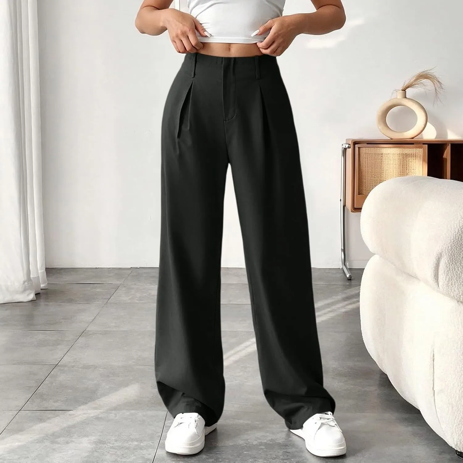 Palazzo Pants for Women Summer Casual Flowy Wide Leg Pants High Waisted Ladies Lightweight Work Pant with Pockets