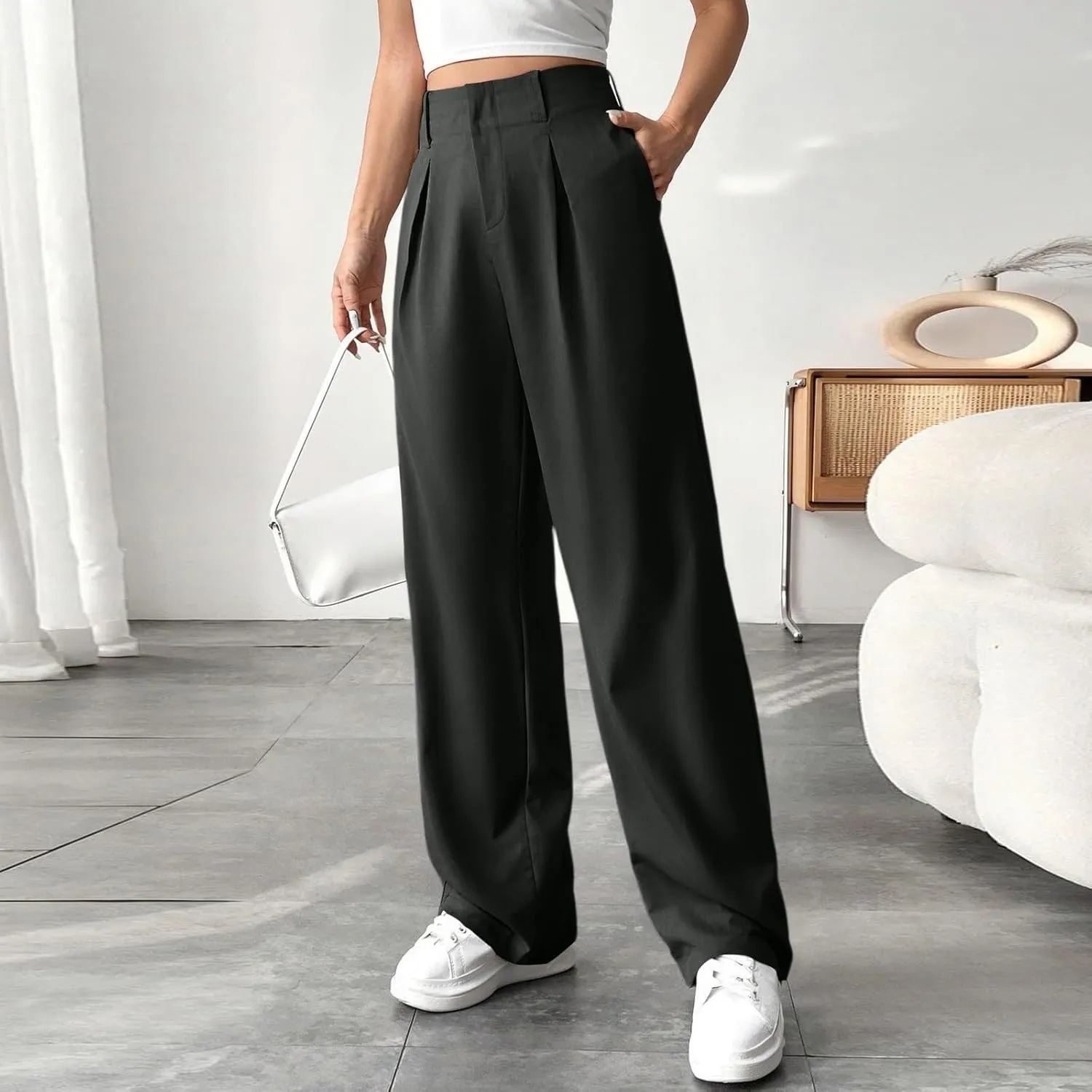 Palazzo Pants for Women Summer Casual Flowy Wide Leg Pants High Waisted Ladies Lightweight Work Pant with Pockets