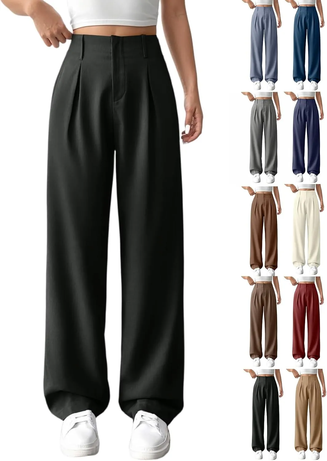 Palazzo Pants for Women Summer Casual Flowy Wide Leg Pants High Waisted Ladies Lightweight Work Pant with Pockets