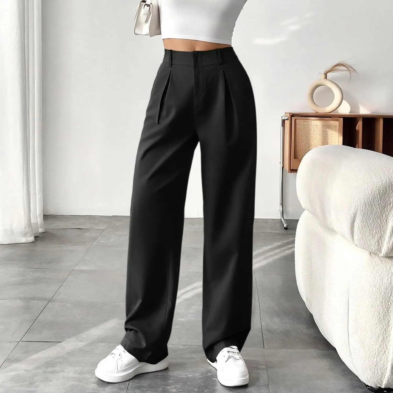 Palazzo Pants for Women Summer Casual Flowy Wide Leg Pants High Waisted Ladies Lightweight Work Pant with Pockets