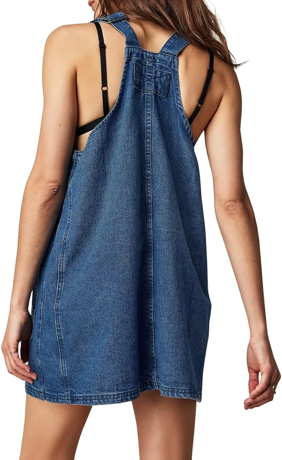 PLNOTME Women's Casual Denim Overalls Dress Adjustable Strap Summer Mini Jean Dress with Pockets