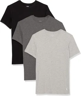 POLO Men's Slim Fit Stretch Crew Tee, Black/White, Charcoal Heather/White, Andover Heather/White-3 Pack, Large