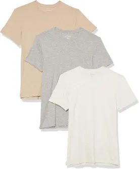 POLO Men's Slim Fit Stretch Crew Tee, Oatmeal Heather/White, Sand Heather/White, Andover Heather/White-3 Pack, Large