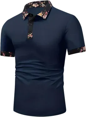 Polo Shirts for Men Casual Short Sleeve Button Collar Tennis Tops Summer Floral Print Golf Shirt Slim Fit Classic Tee