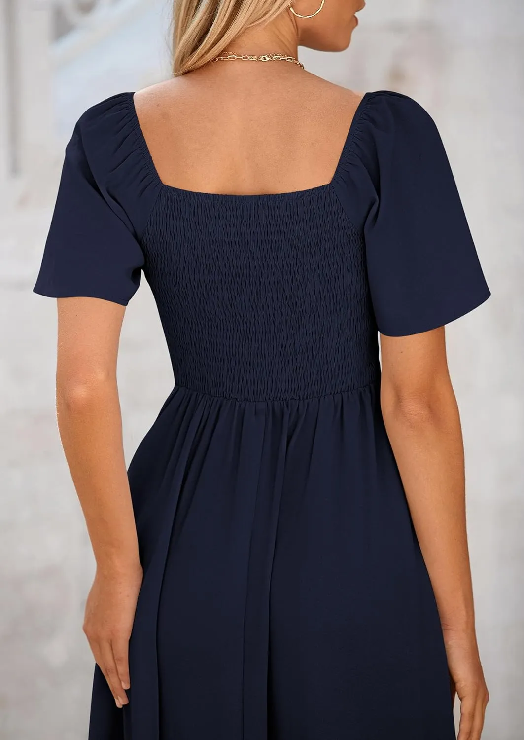PRETTYGARDEN 2025 Summer Dress for Women Casual Short Sleeve Bow Tie V Neck Ruffle Midi Flowy Dresses