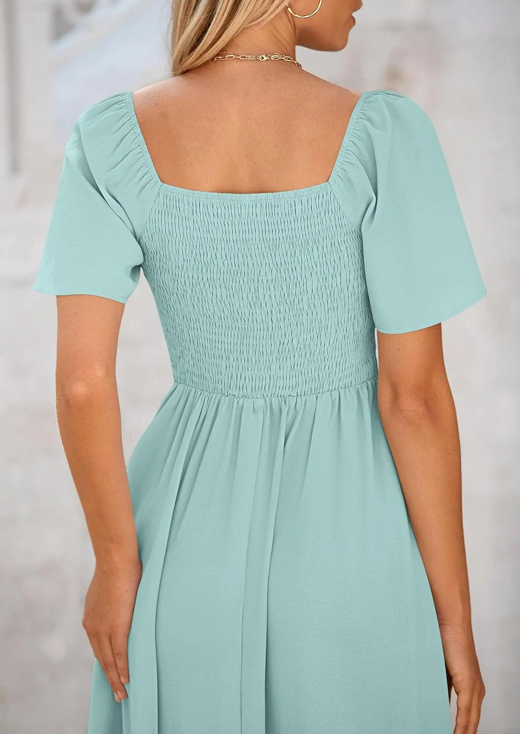 PRETTYGARDEN 2025 Summer Dress for Women Casual Short Sleeve Bow Tie V Neck Ruffle Midi Flowy Dresses