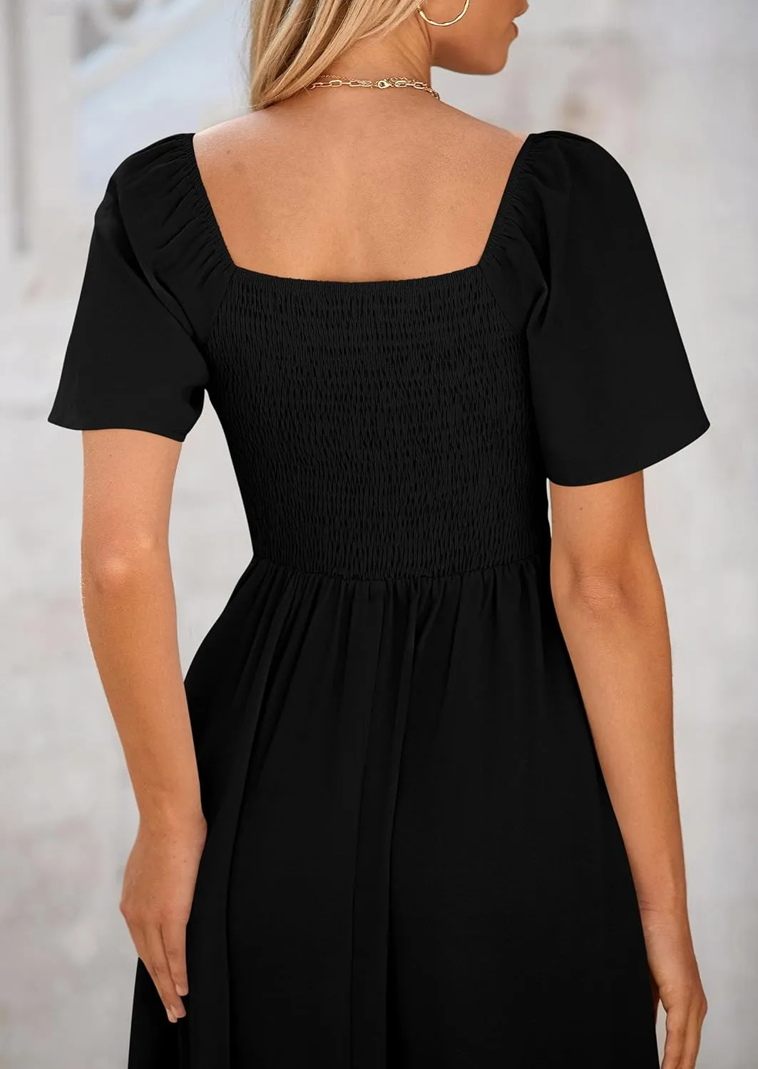 PRETTYGARDEN 2025 Summer Dress for Women Casual Short Sleeve Bow Tie V Neck Ruffle Midi Flowy Dresses
