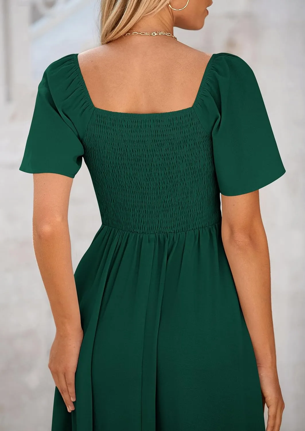 PRETTYGARDEN 2025 Summer Dress for Women Casual Short Sleeve Bow Tie V Neck Ruffle Midi Flowy Dresses
