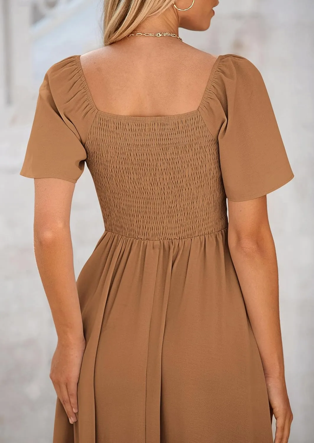 PRETTYGARDEN 2025 Summer Dress for Women Casual Short Sleeve Bow Tie V Neck Ruffle Midi Flowy Dresses