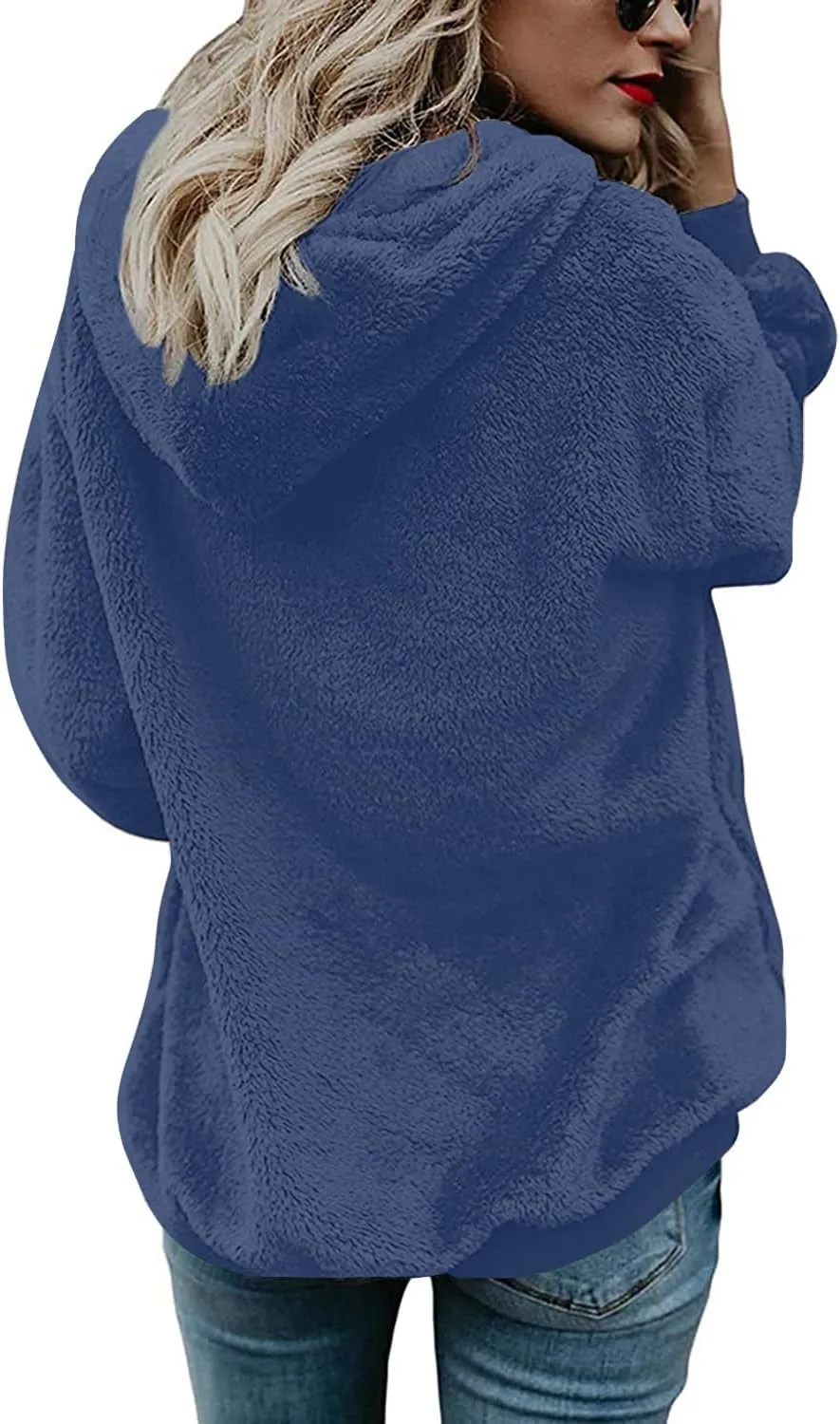 ReachMe Womens Oversized Sherpa Pullover Hoodie with Pockets Fuzzy Fleece Sweatshirt Plaid Fluffy Jacket Coat