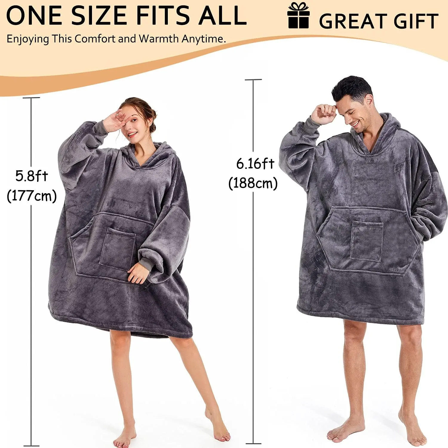 REDESS Blanket Hoodie Sweatshirt, Wearable Blanket Oversized Sherpa with Sleeves and Giant Pocket, Cozy Hoodie for Adult Kids