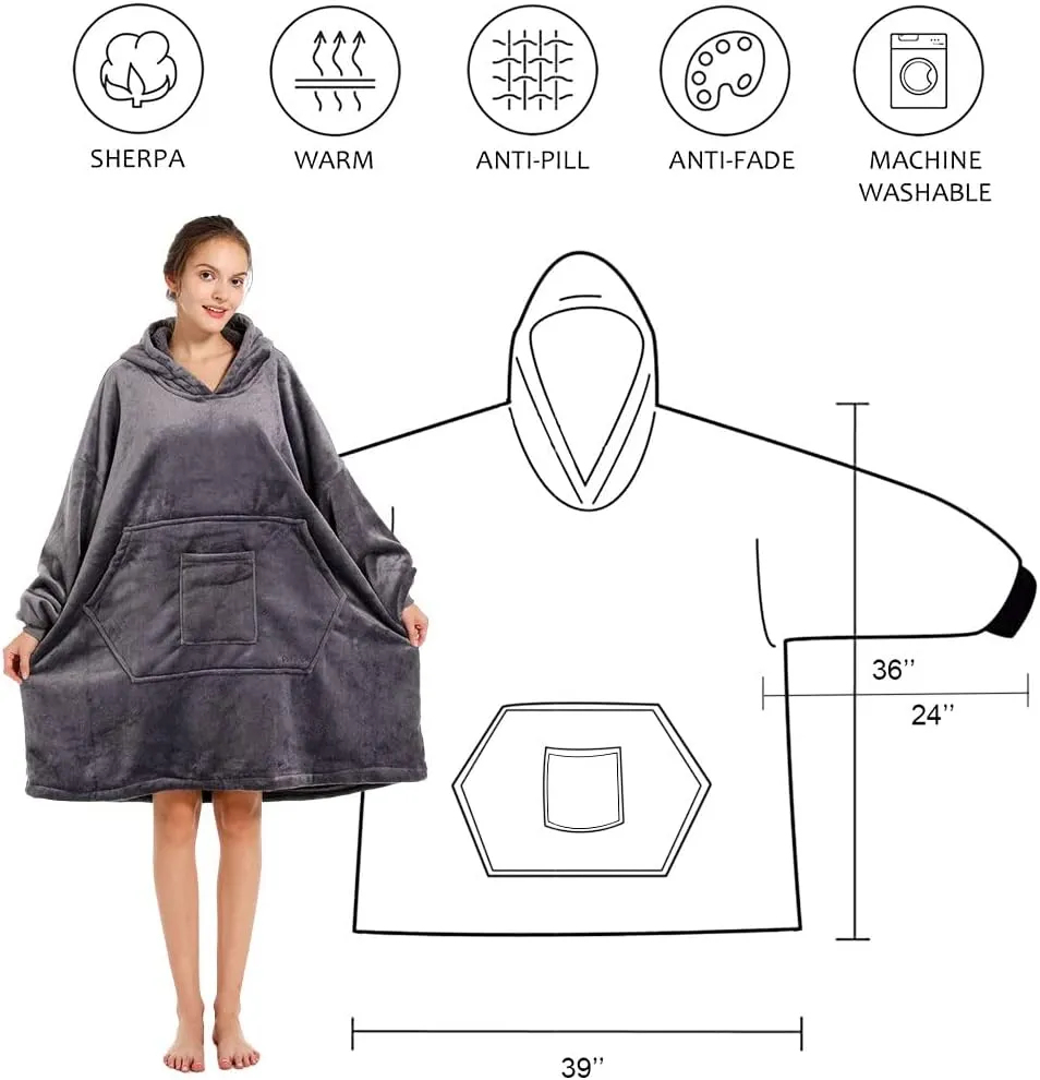 REDESS Blanket Hoodie Sweatshirt, Wearable Blanket Oversized Sherpa with Sleeves and Giant Pocket, Cozy Hoodie for Adult Kids