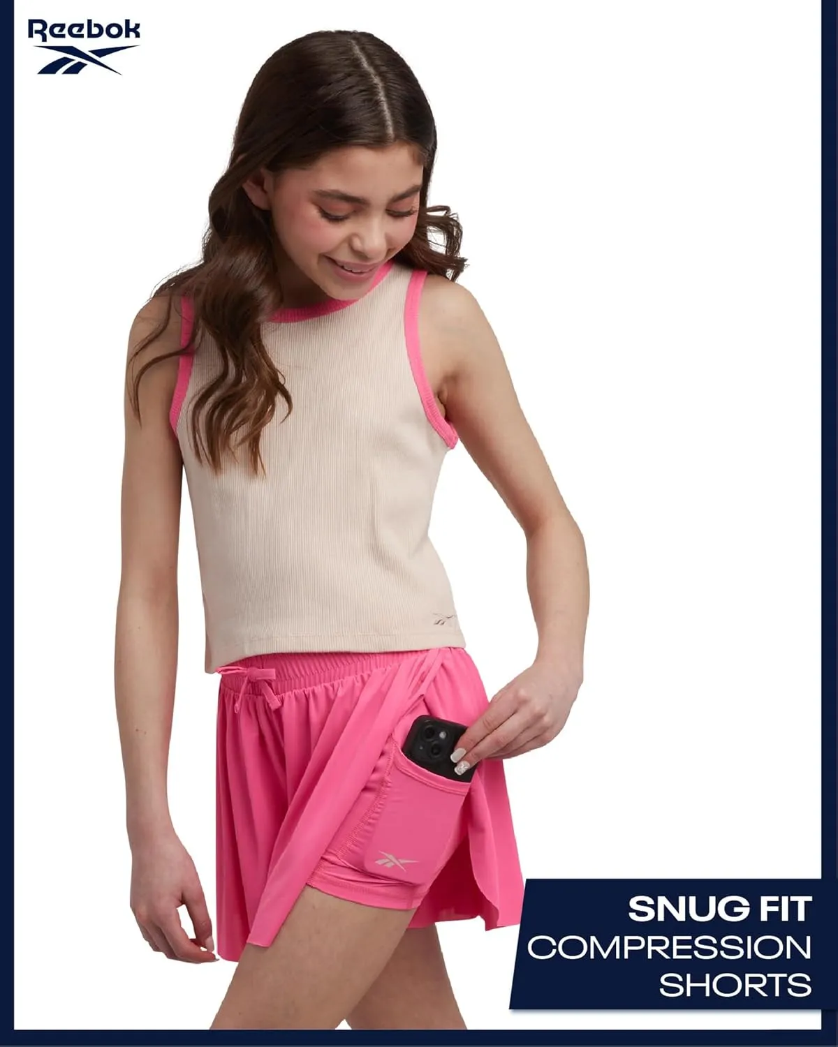 Reebok Girls' Active Shorts Set - 2 Piece Ribbed Knit Sleeveless Tank Top and Butterfly Shorts with Drawstring (Sizes: 7-12)