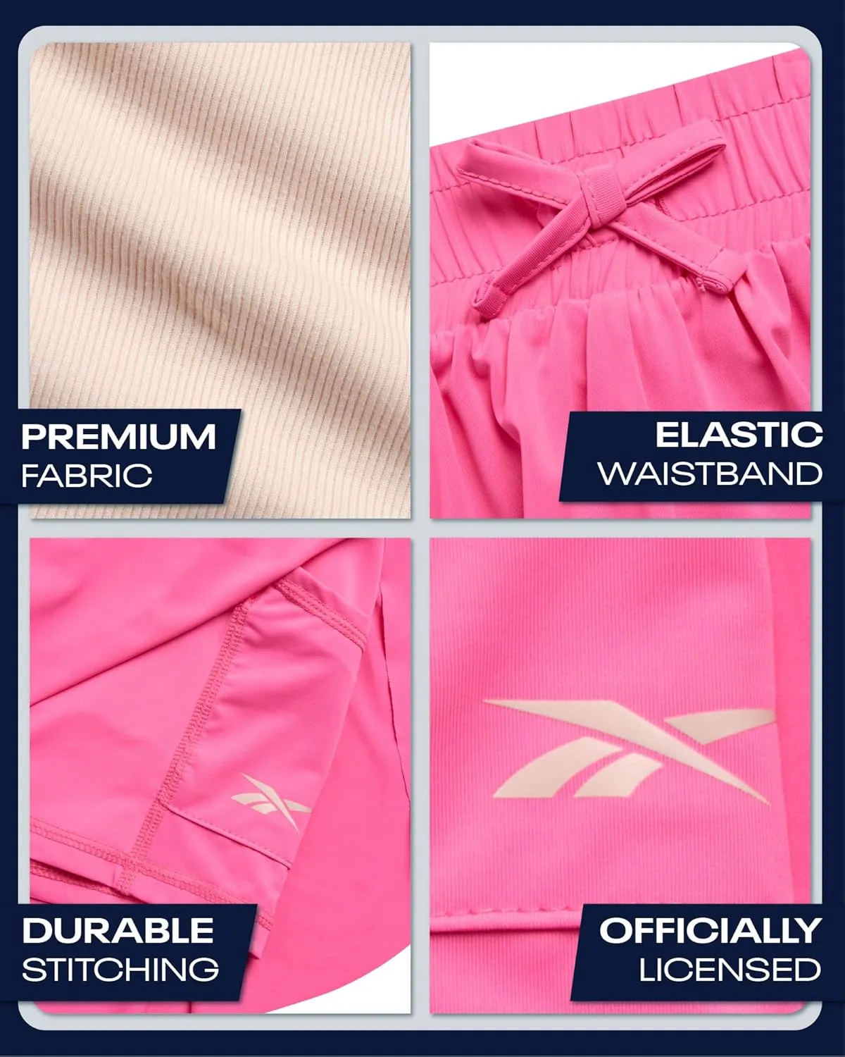 Reebok Girls' Active Shorts Set - 2 Piece Ribbed Knit Sleeveless Tank Top and Butterfly Shorts with Drawstring (Sizes: 7-12)