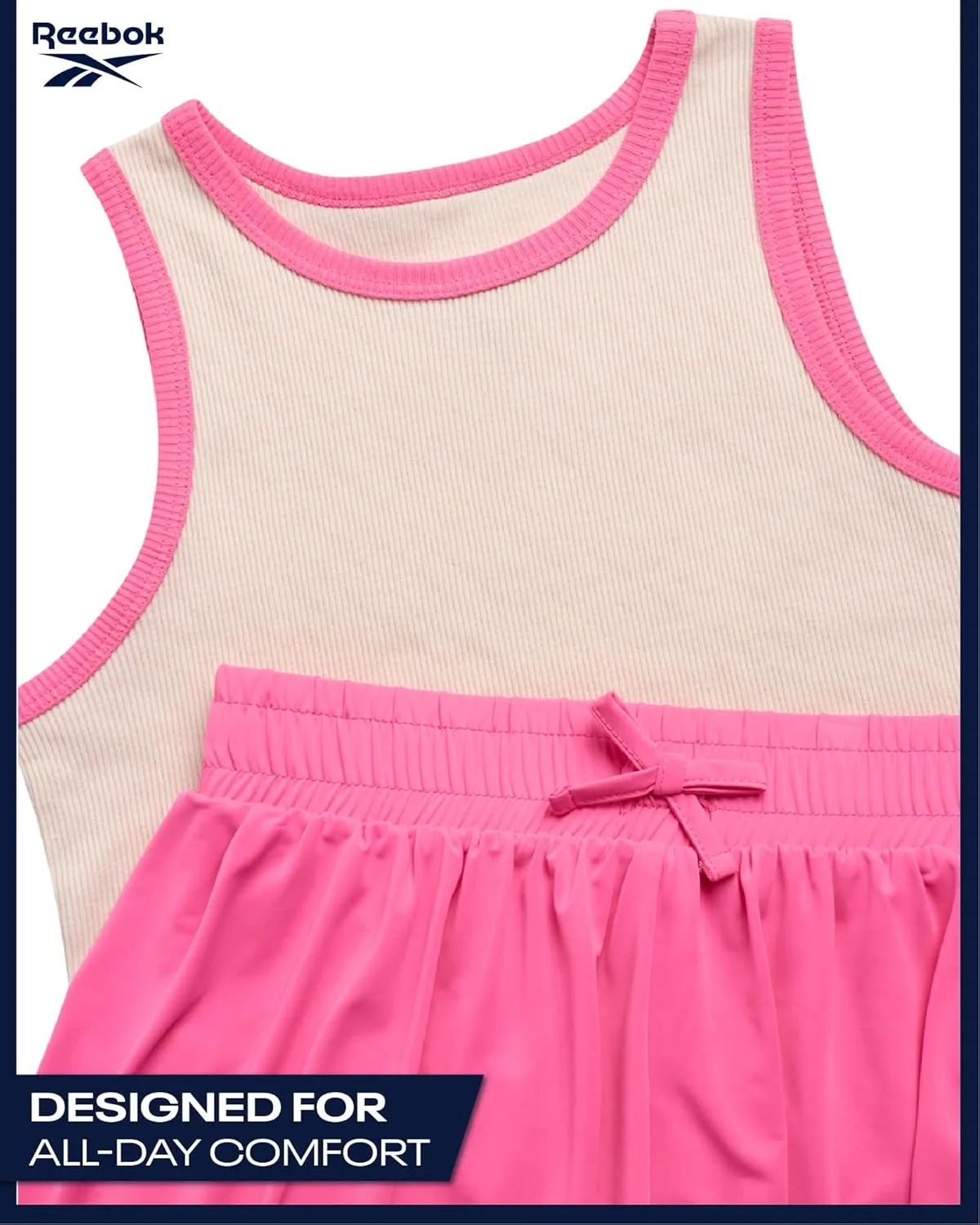 Reebok Girls' Active Shorts Set - 2 Piece Ribbed Knit Sleeveless Tank Top and Butterfly Shorts with Drawstring (Sizes: 7-12)