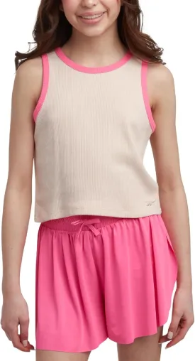 Reebok Girls' Active Shorts Set - 2 Piece Ribbed Knit Sleeveless Tank Top and Butterfly Shorts with Drawstring (Sizes: 7-12)