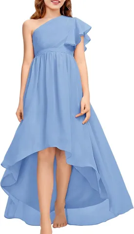 rrhss Flower Girls One Shoulder Ruffle Dresses Flowy A-line Twirl Sleeveless Dress Cute Wedding Prom Party Gowns