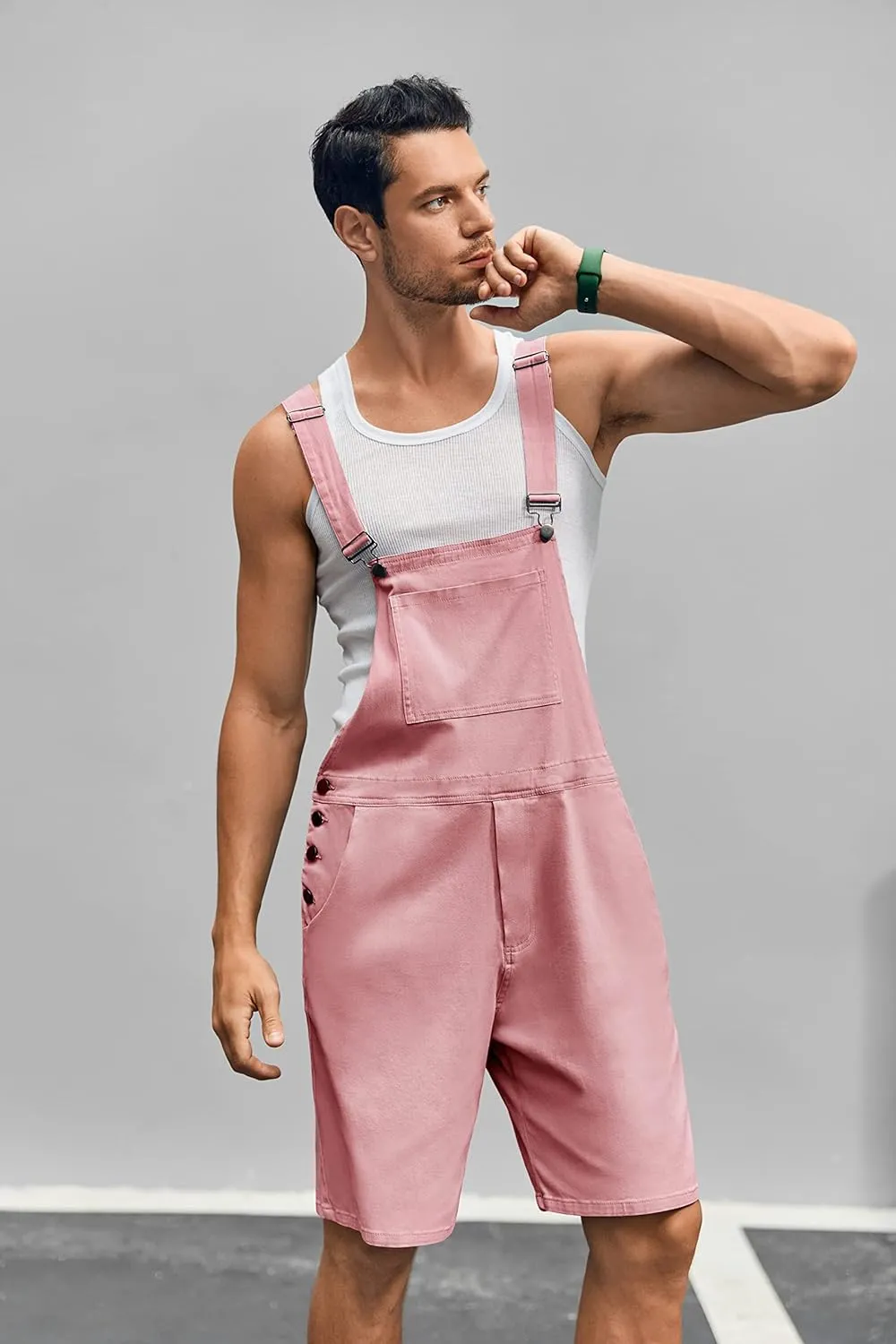 Runcati Mens Casual Bib Overall Shorts Lightweight Cotton Loose Fit Denim Jumpersuit Walkshort Pockets Rompers