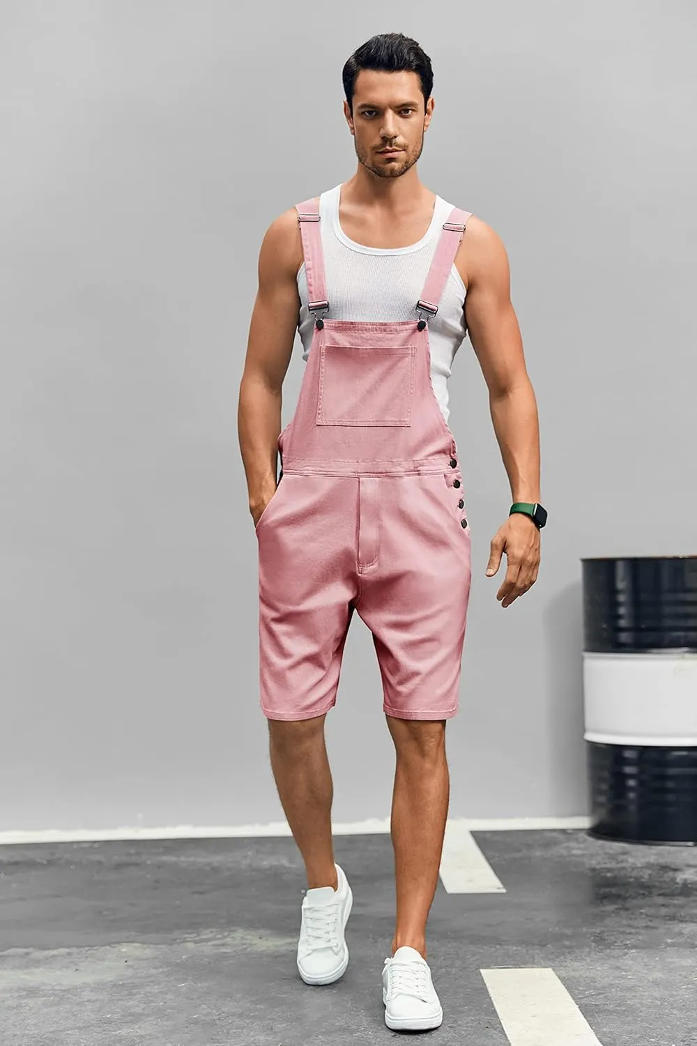 Runcati Mens Casual Bib Overall Shorts Lightweight Cotton Loose Fit Denim Jumpersuit Walkshort Pockets Rompers