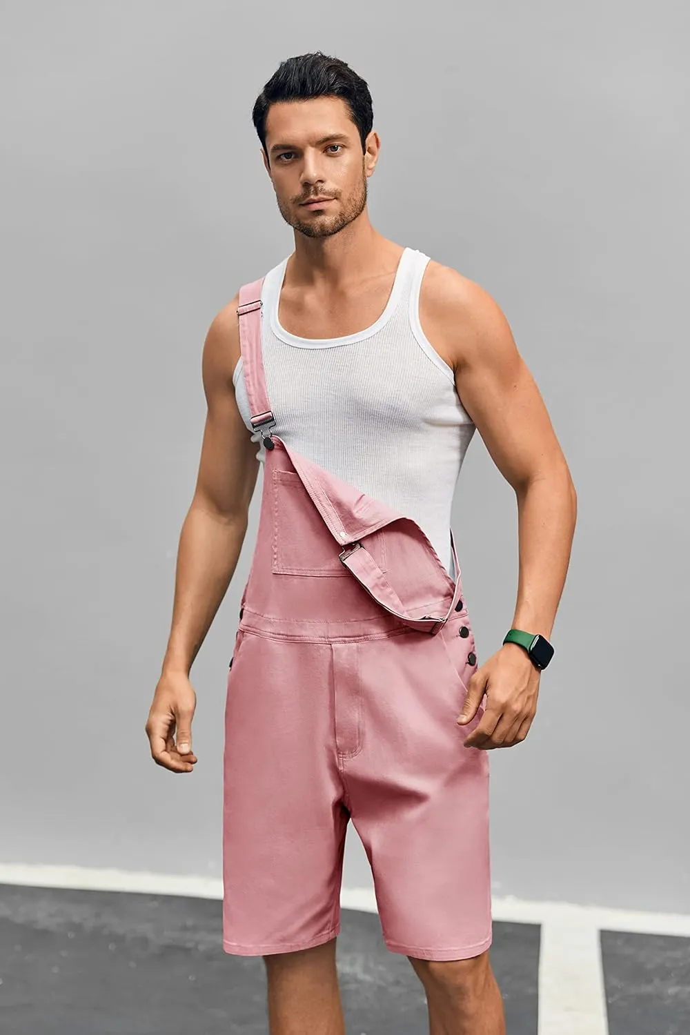 Runcati Mens Casual Bib Overall Shorts Lightweight Cotton Loose Fit Denim Jumpersuit Walkshort Pockets Rompers