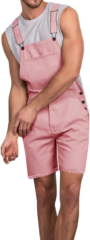 Runcati Mens Casual Bib Overall Shorts Lightweight Cotton Loose Fit Denim Jumpersuit Walkshort Pockets Rompers