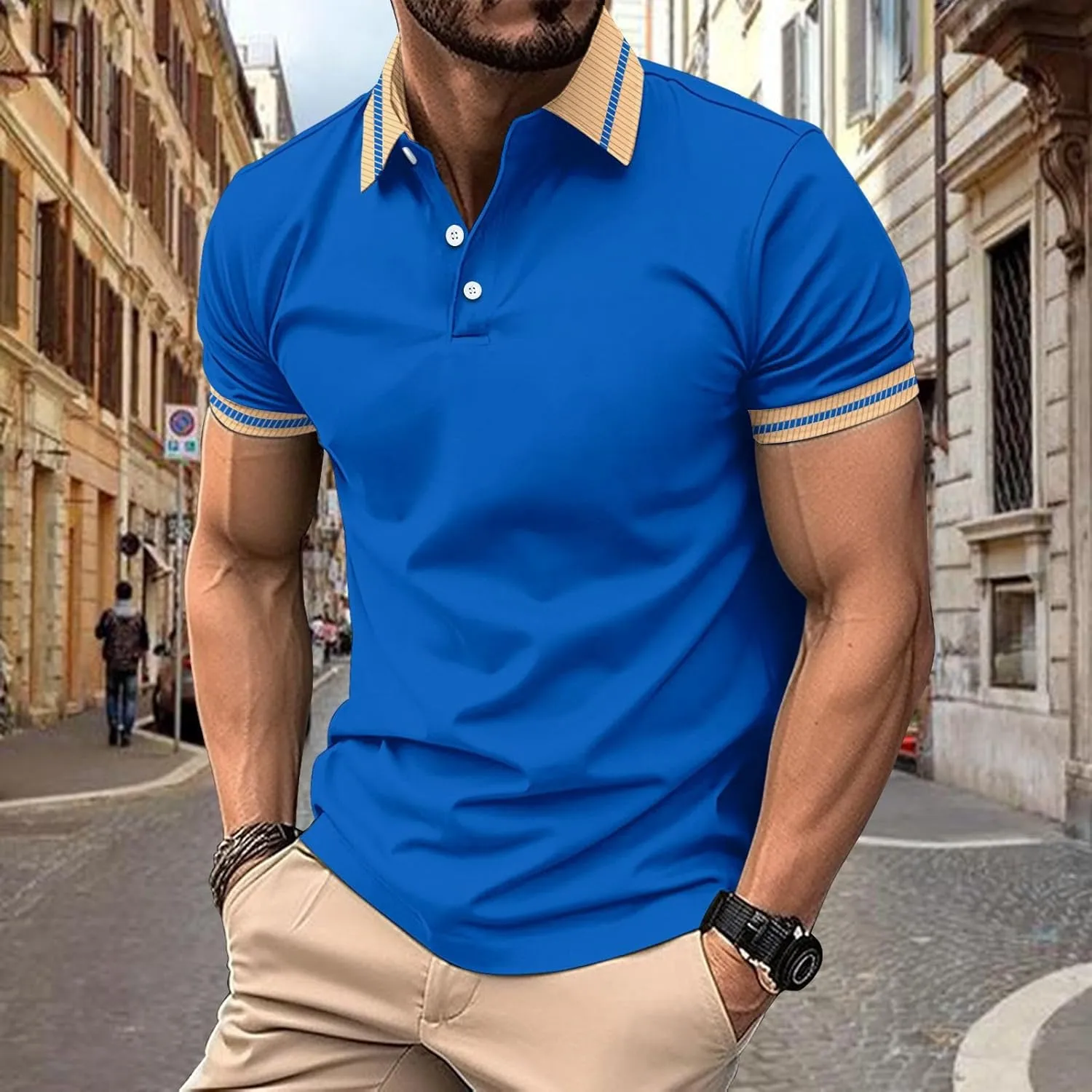 Short Sleeve Polo Shirts for Men Casual Fashion Athletic Polo Bodybuilding Workout Breathable Slim Fit Polo Shirts
