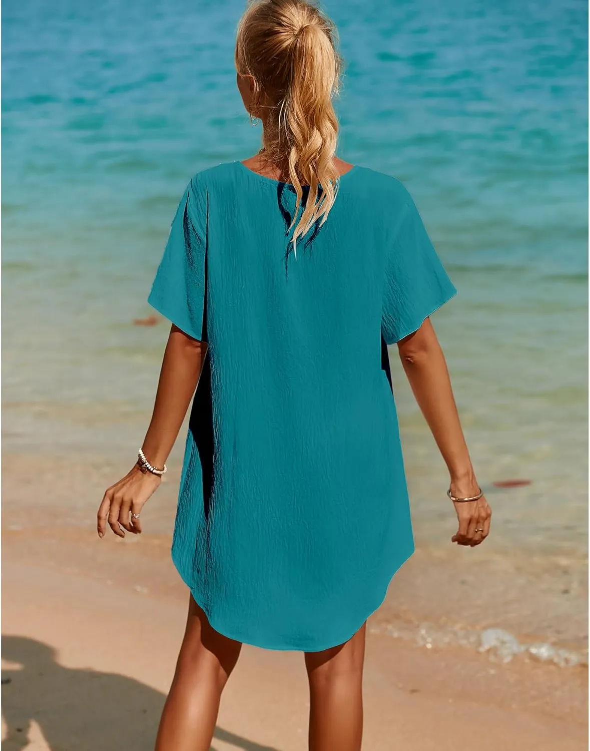 SimpleFun Womens Swimsuit Coverup Lace Crochet V Neck Bathing Suit Cover Up Dress Beach Cover Ups for Swimwear