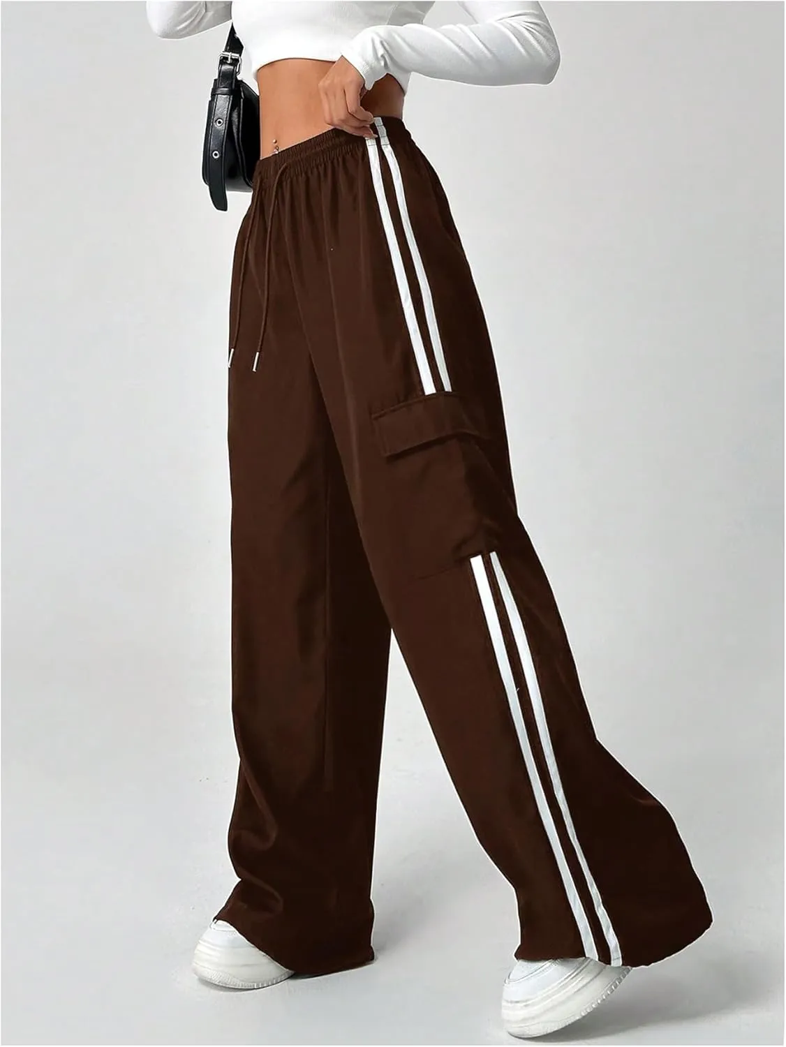 SOLY HUX Women's Cargo Sweatpants Wide Leg Baggy Parachute Pants Y2K High Waisted Track Pants Streetwear
