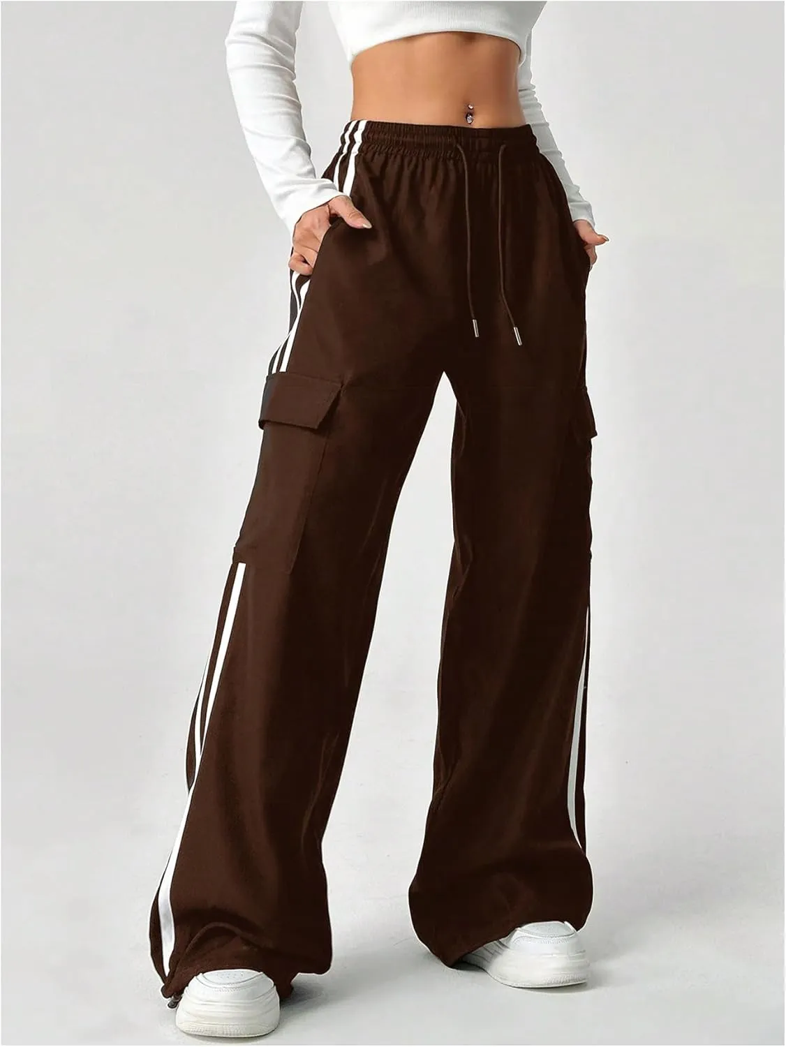 SOLY HUX Women's Cargo Sweatpants Wide Leg Baggy Parachute Pants Y2K High Waisted Track Pants Streetwear