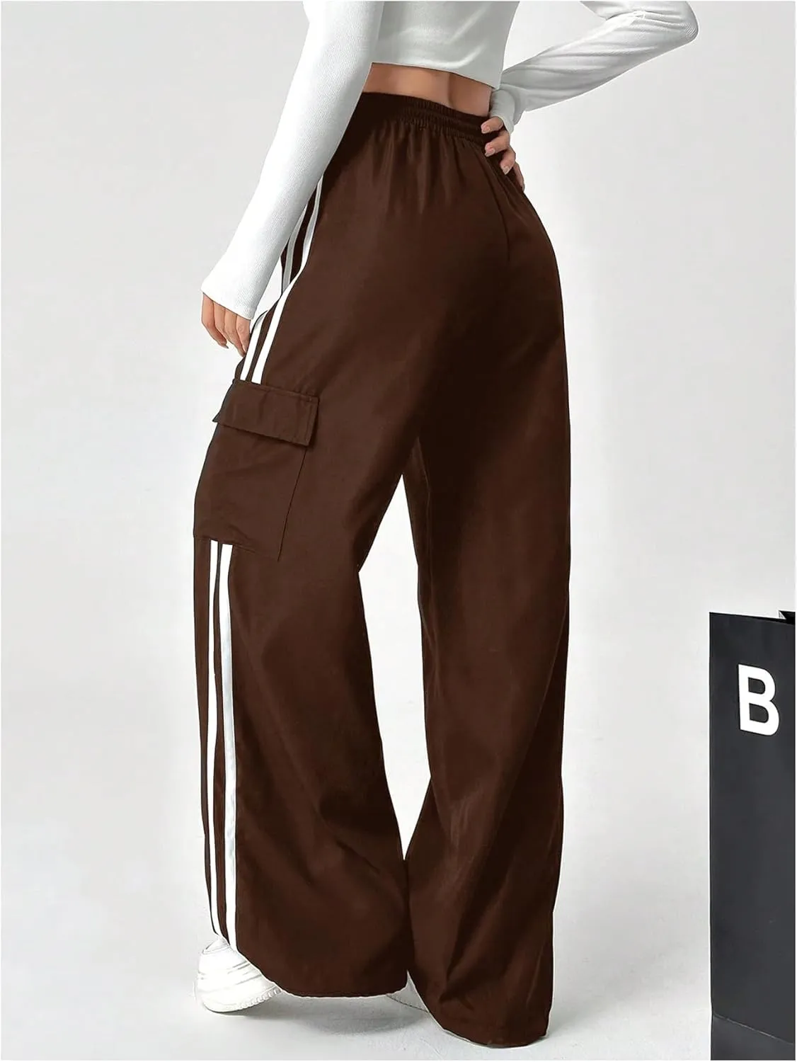 SOLY HUX Women's Cargo Sweatpants Wide Leg Baggy Parachute Pants Y2K High Waisted Track Pants Streetwear