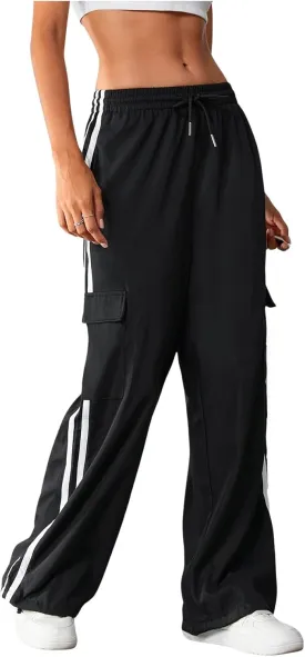 SOLY HUX Women's Cargo Sweatpants Wide Leg Baggy Parachute Pants Y2K High Waisted Track Pants Streetwear