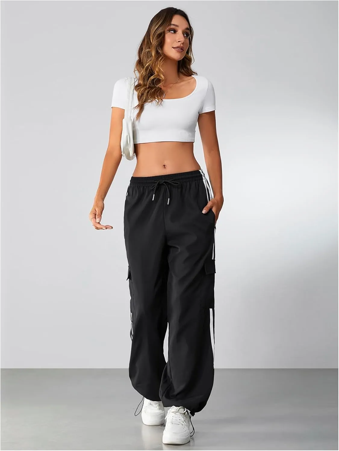 SOLY HUX Women's Cargo Sweatpants Wide Leg Baggy Parachute Pants Y2K High Waisted Track Pants Streetwear