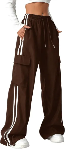 SOLY HUX Women's Cargo Sweatpants Wide Leg Baggy Parachute Pants Y2K High Waisted Track Pants Streetwear