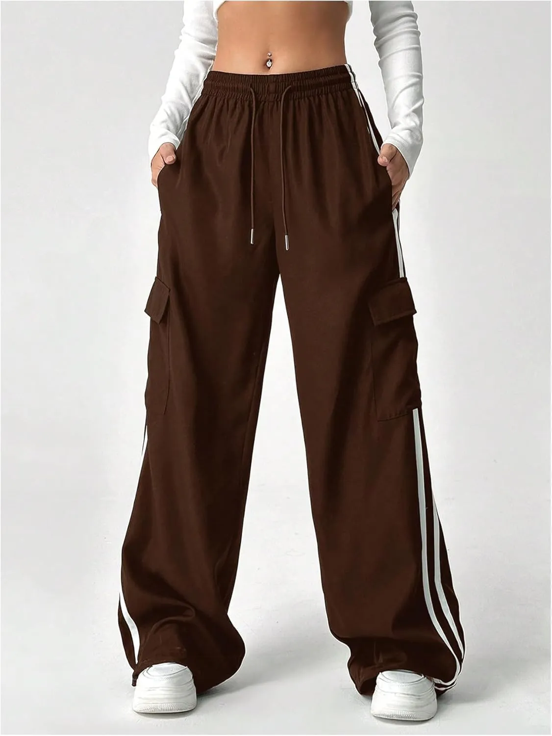 SOLY HUX Women's Cargo Sweatpants Wide Leg Baggy Parachute Pants Y2K High Waisted Track Pants Streetwear