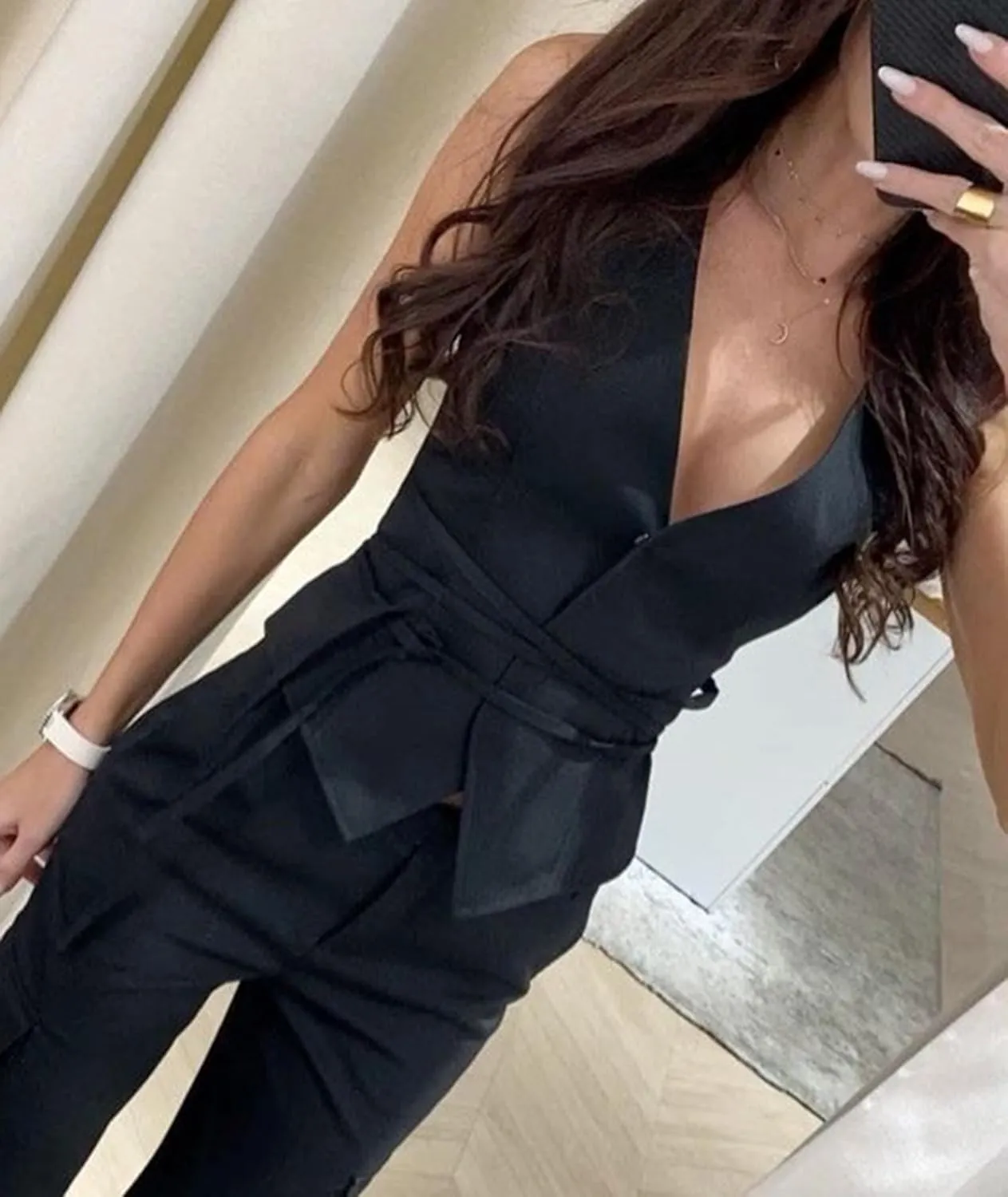 SOMTHRON Women's Sleeveless V Neck Blazer Vest Lace Up Button Down Suit Jacket Waistcoat Business Casual Tops